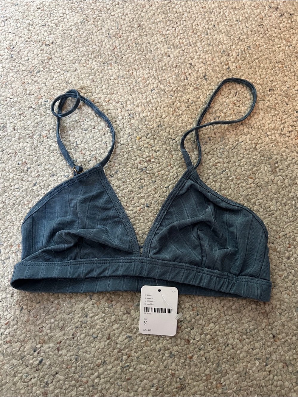 Free People Women's Ribbed Triangle Bralette - Slate Blue
